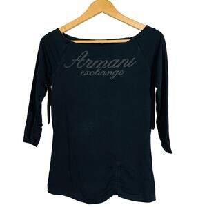 Armani Exchange Scoop Neck Tee Casual Black Short Sleeve - S